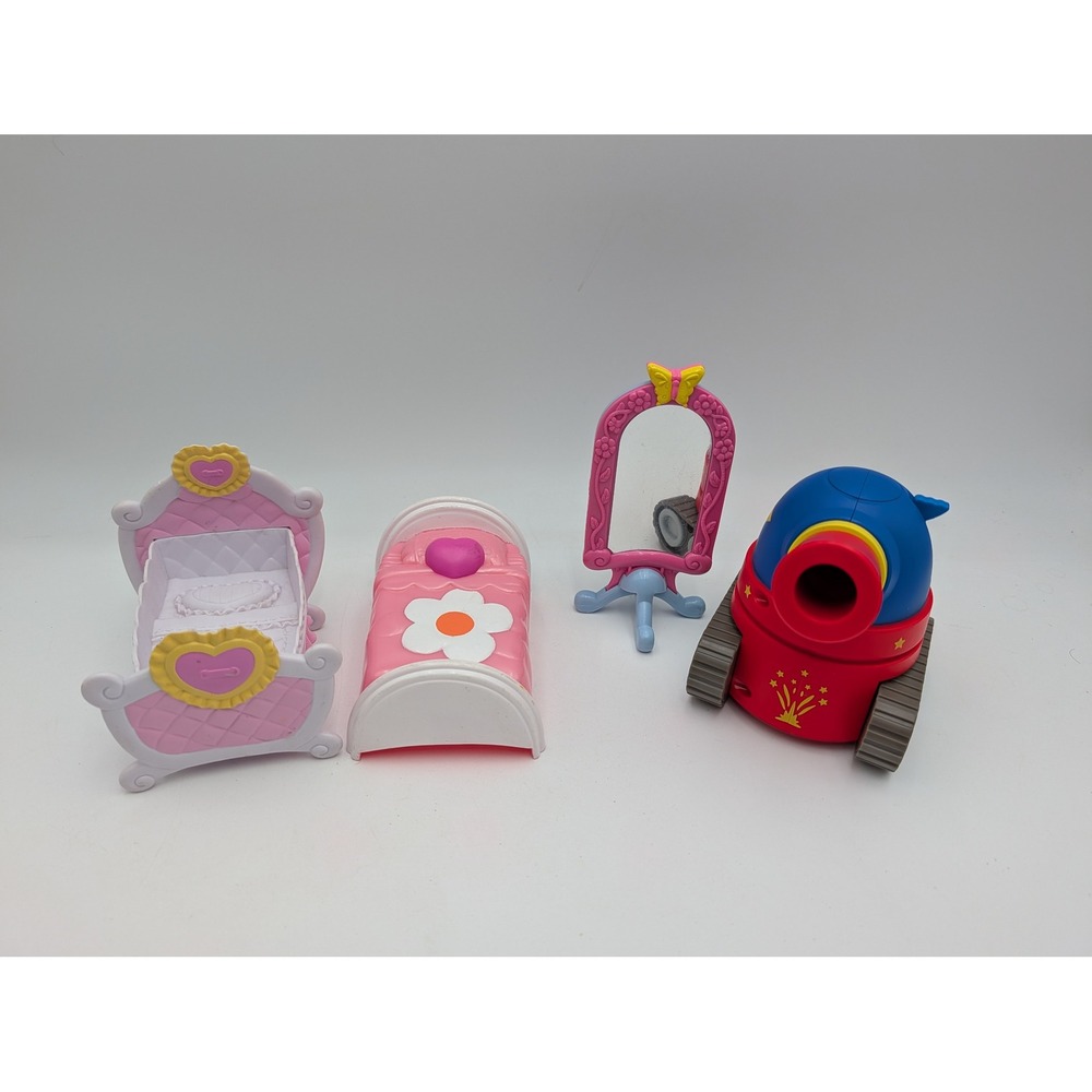Hasbro My Little Pony Furniture Lot Pink Blue Bed Cradle Mirror Party Cannon